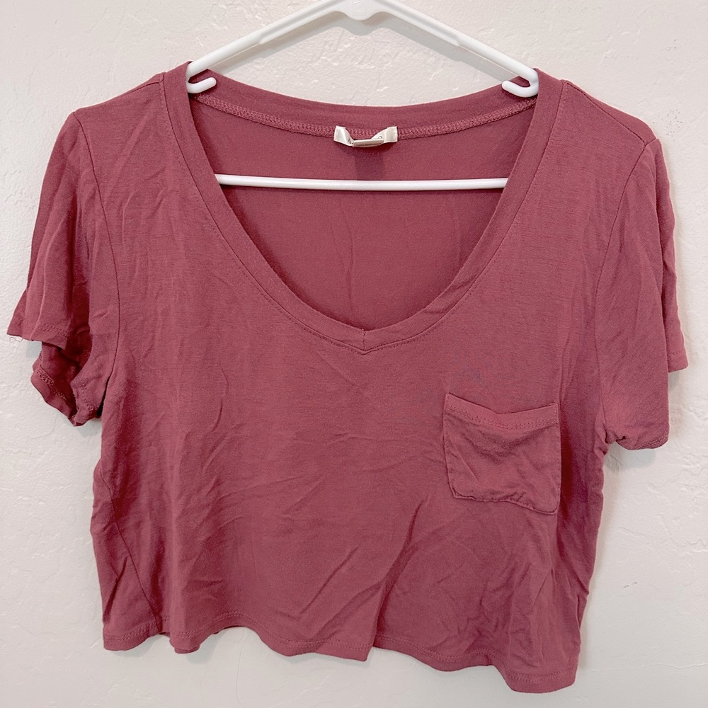 Short Sleeve V-neck Flare Crop Top